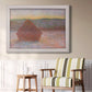 Impressionist haystack sunset scene in winter by Claude Monet in an ornate weathered white frame displayed in a light-toned interior setting.