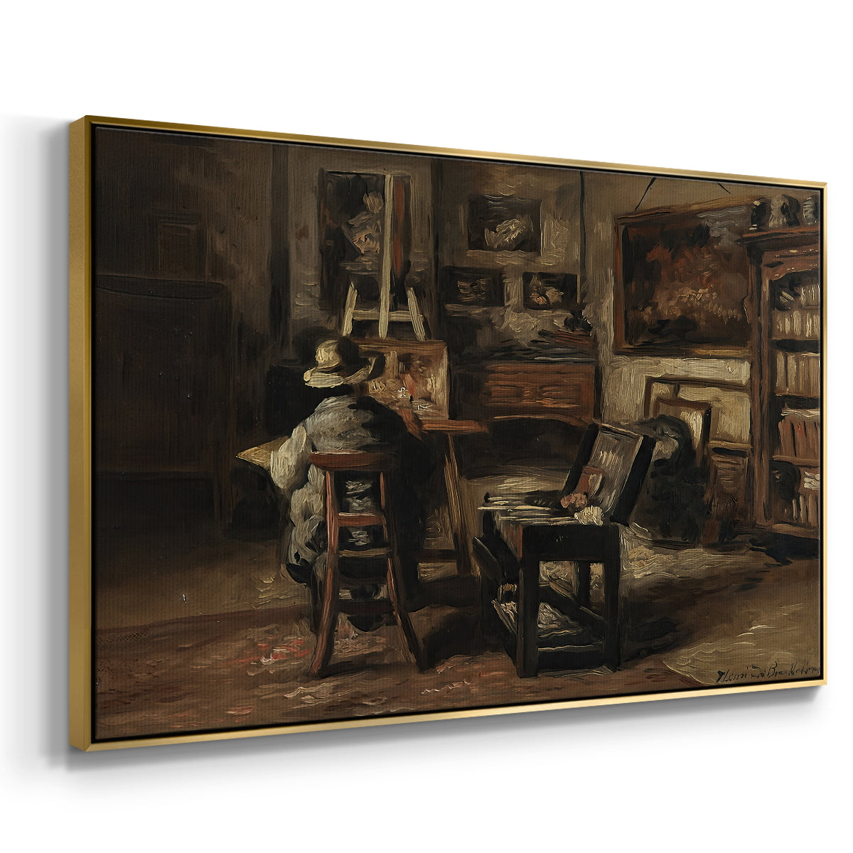 The Studio of Ferdinand De Braekeleer I, Father of the Painter, c. 1873-1885 - Floater Framed Canvas Print
