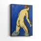 Side view of a canvas art print of a modern figure study with minimal detail and strong color, showing gallery-wrapped depth.