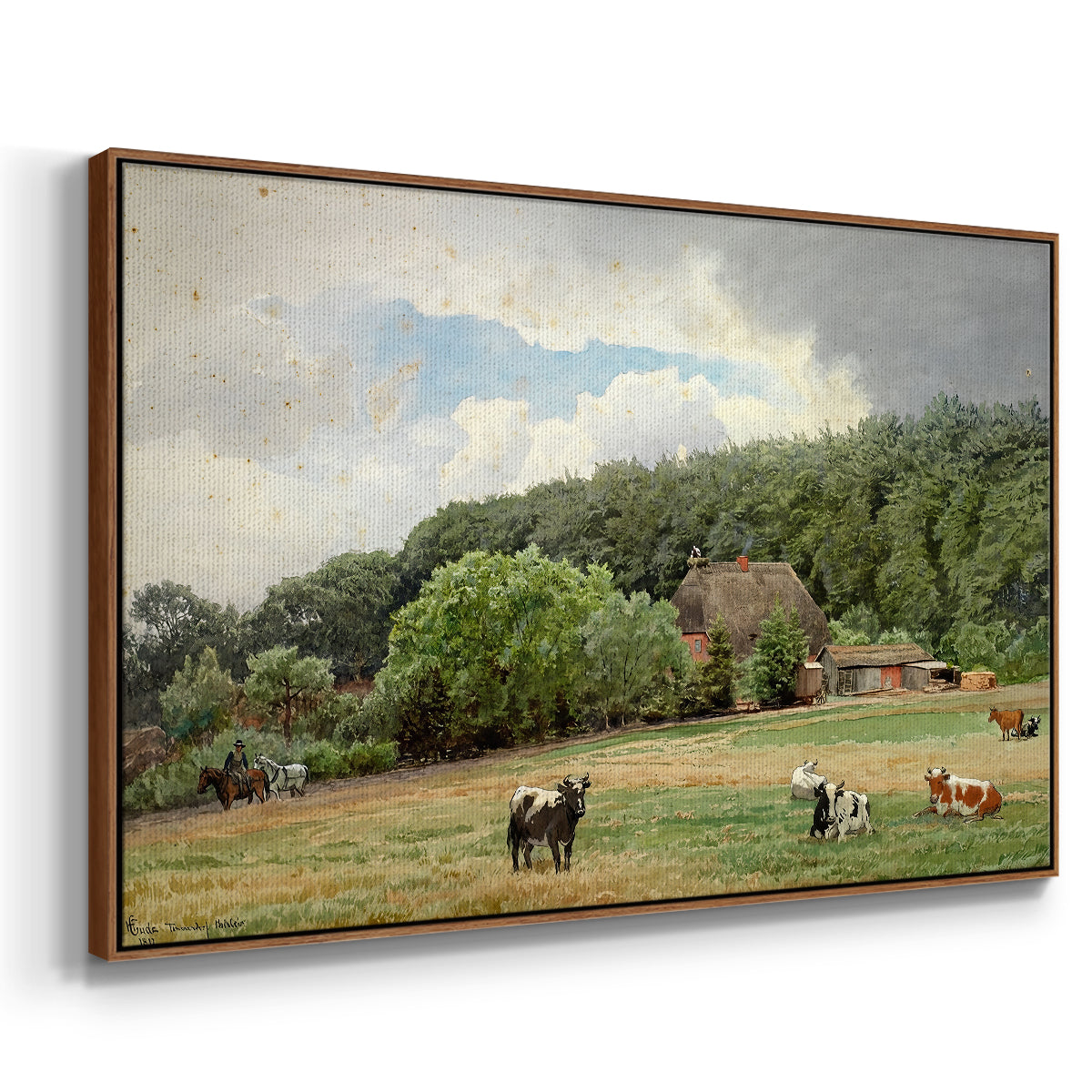 Farm with Grazing Cows (Bondegård med beitende kuer), 1892 - Floater Framed Canvas Print