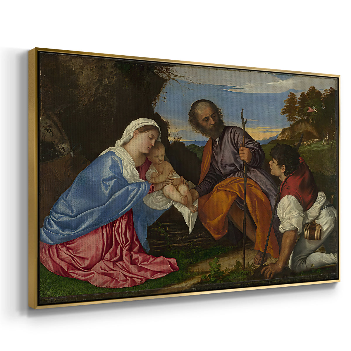 The Holy Family with a Shepherd, c. 1510 - Floater Framed Canvas Print