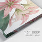 Close-up view of wrapped canvas corner featuring vintage styled amaryllis floral study.