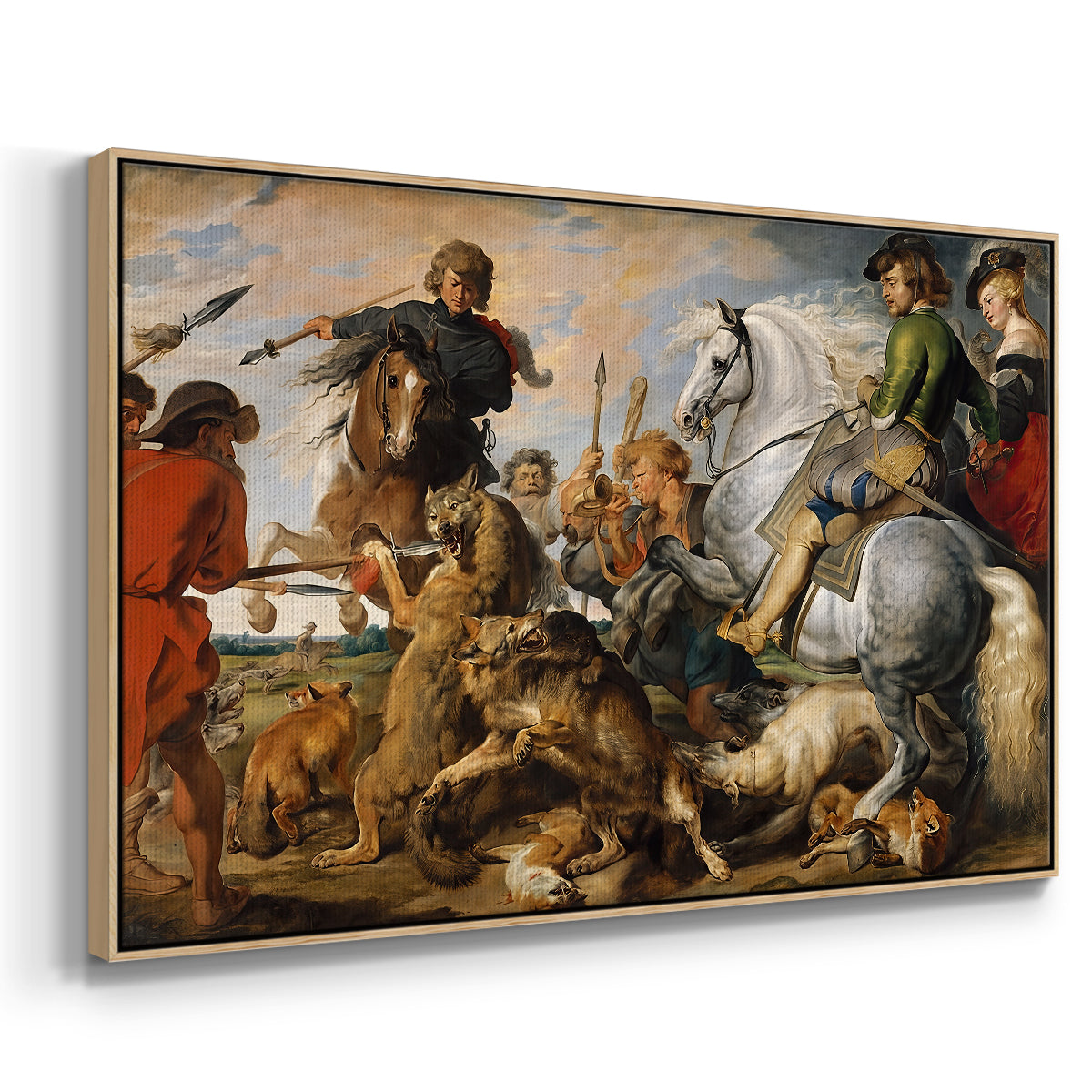 The Wolf and Fox Hunt, c. 1616 - Floater Framed Canvas Print