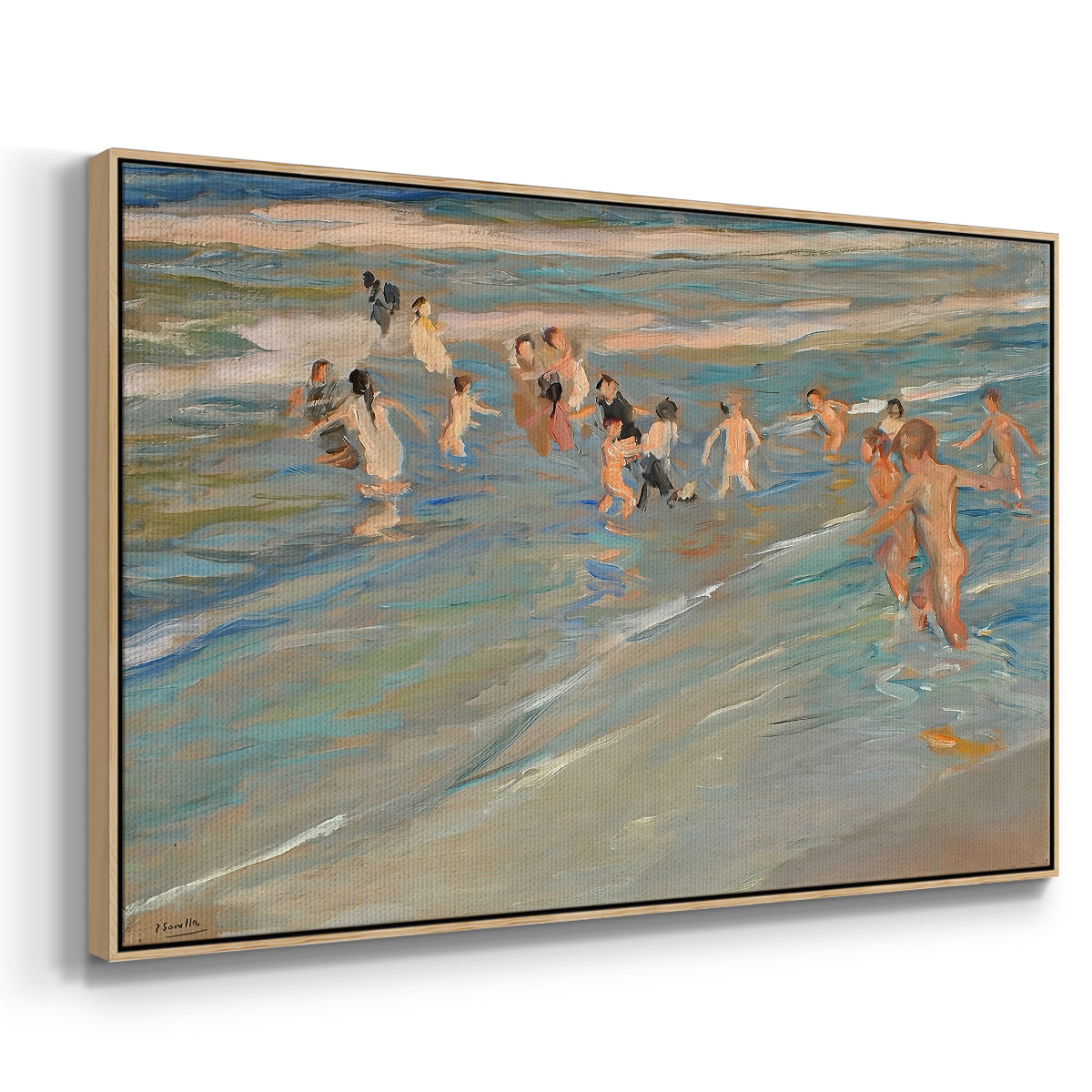 Children Playing on the Beach in Valencia, c. 1908 - Floater Framed Canvas Print