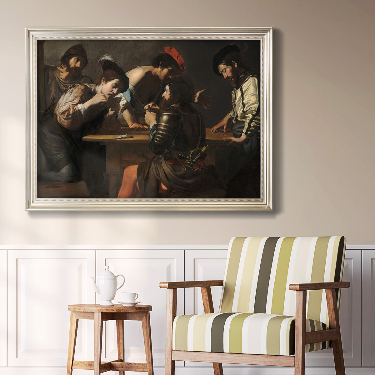 Soldiers Playing Cards and Dice (The Cheats) - Ornate Framed Canvas Print