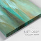 Close-up view of wrapped canvas corner featuring hidden coastal cove landscape.