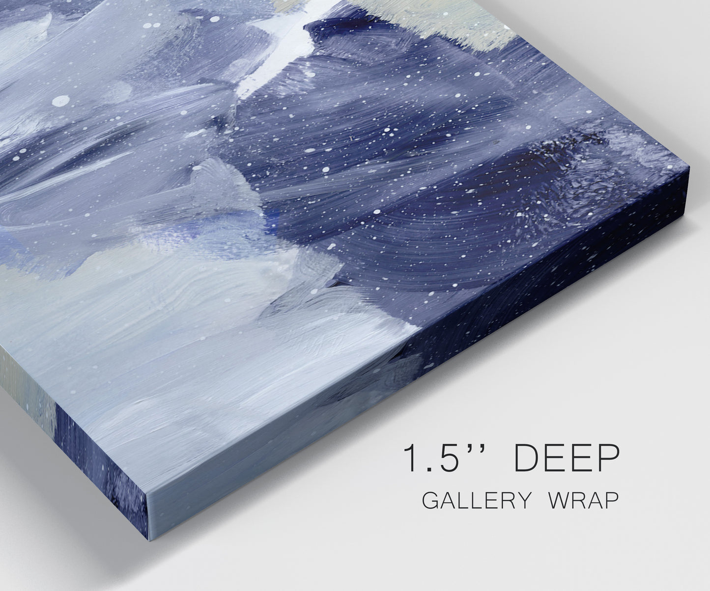 Close-up view of wrapped canvas corner featuring abstract sky break composition.