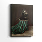 Side view of a canvas art print of a full-length portrait with bold color and graceful posture, showing gallery-wrapped depth.