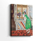 Side view of a canvas art print of a portrait with bold tones and simplified features, showing gallery-wrapped depth.