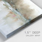 Close-up view of wrapped canvas corner featuring soft abstract mirrored reflections.