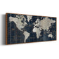 Old World Map Blue - Floater Framed Canvas Print