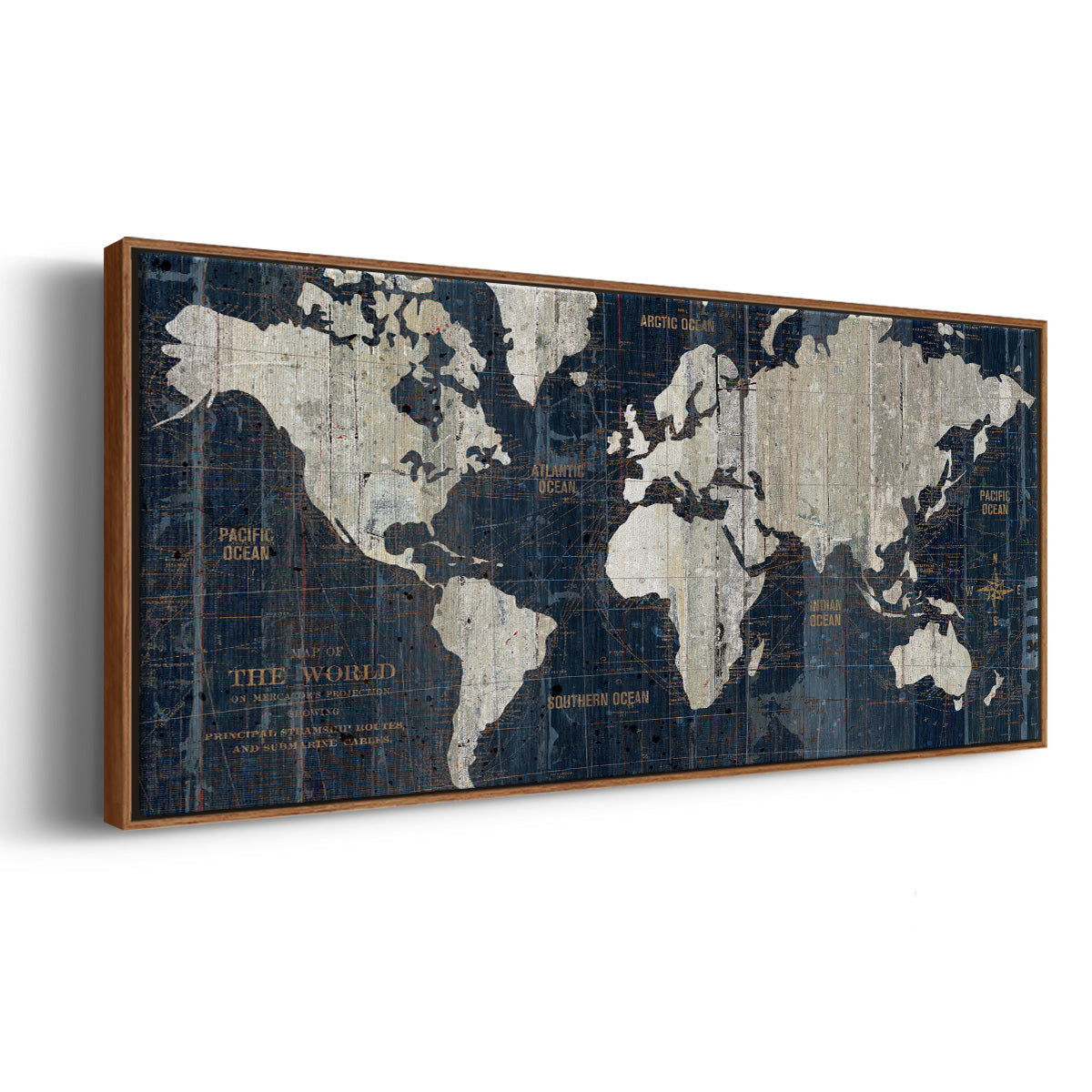 Old World Map Blue - Floater Framed Canvas Print