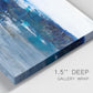 Close-up view of wrapped canvas corner featuring moody abstract sea with depth.