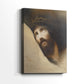 Side view of a canvas art print of a contemplative figure with subtle contrast and calm presence, showing gallery-wrapped depth.