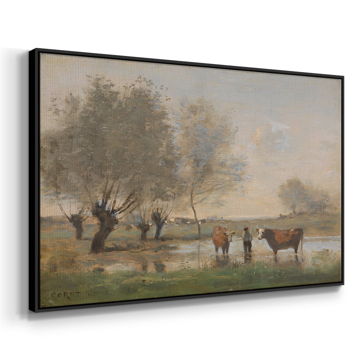 Cows in a Marshy Landscape, c. 1873-1874 - Floater Framed Canvas Print