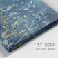 Close-up view of wrapped canvas corner featuring dark abstract with rich tonal depth.