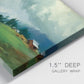 Close-up view of wrapped canvas corner featuring wide pastoral valley landscape.