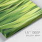Close-up view of wrapped canvas corner featuring close view of tall green grass blades.