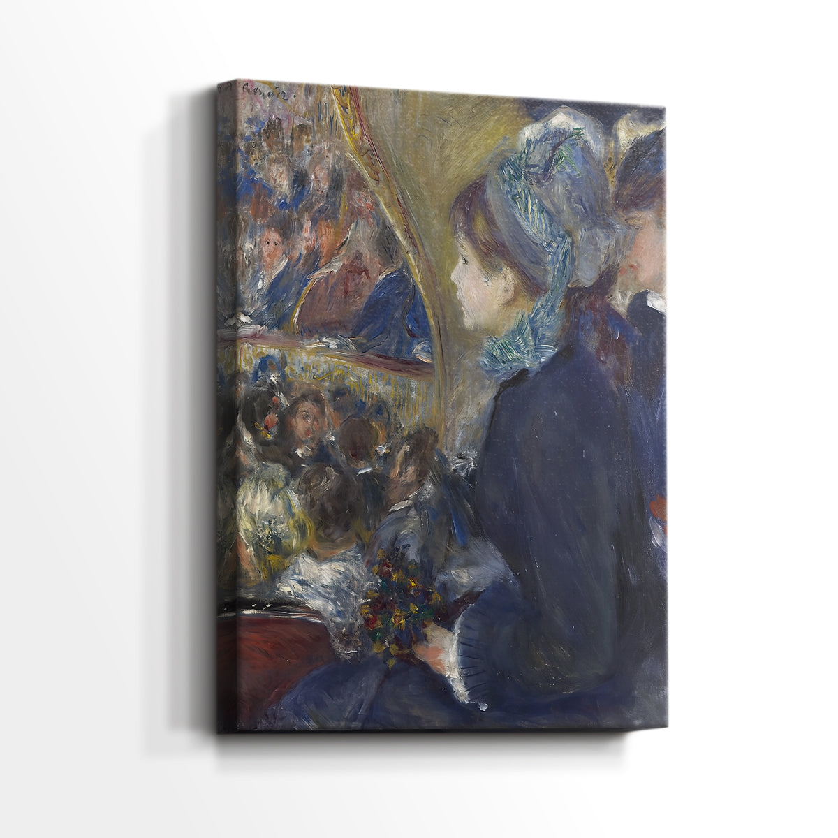 Side view of a canvas art print of a refined interior scene with subtle movement and gentle tones, showing gallery-wrapped depth.