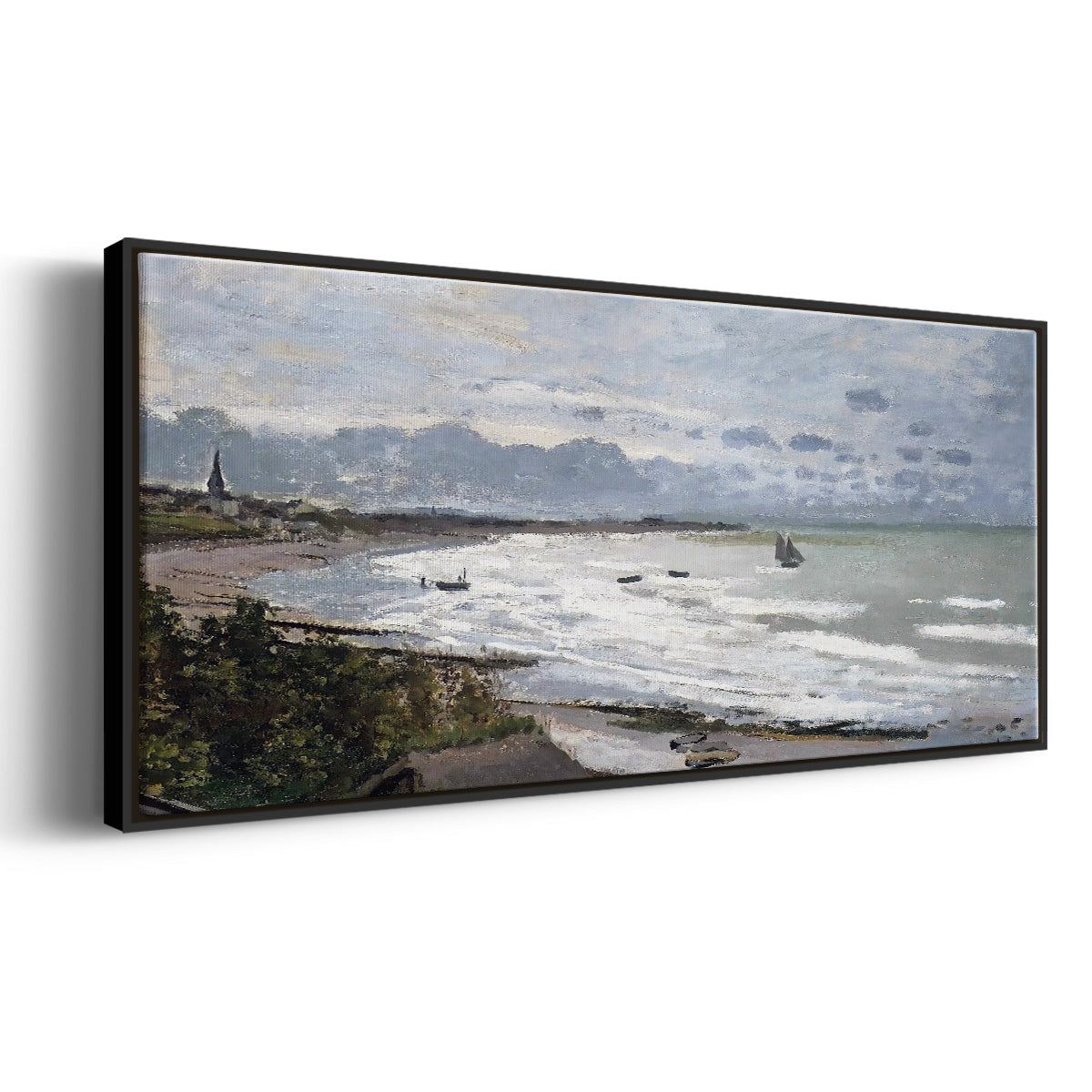 The Beach at Saint Adresse, 1876 - Floater Framed Canvas Print