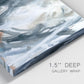 Close-up view of wrapped canvas corner featuring repeating abstract geometric array.