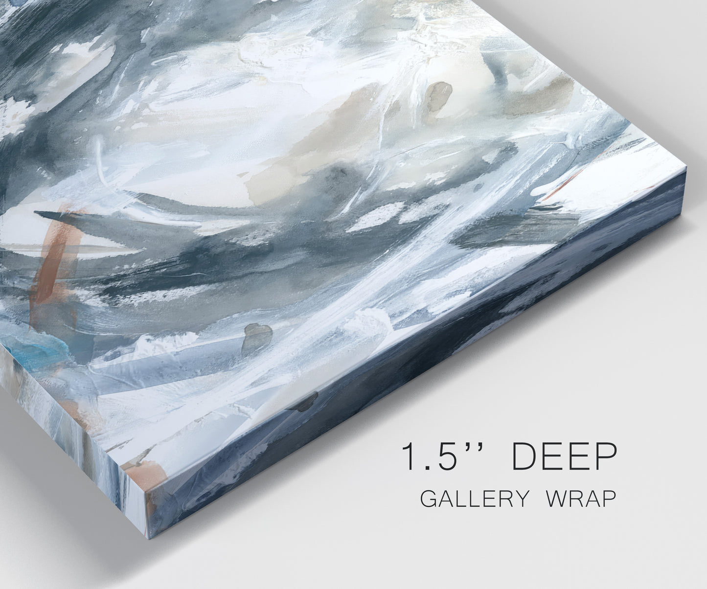 Close-up view of wrapped canvas corner featuring repeating abstract geometric array.