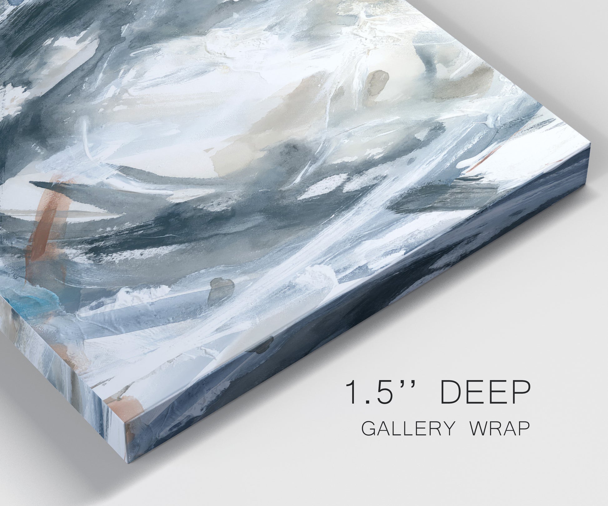 Close-up view of wrapped canvas corner featuring repeating abstract geometric array.