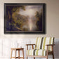 Luminous romantic landscape painting by Frederic Edwin Church in an ornate black frame with gilded inner detail displayed in a light-toned interior setting.