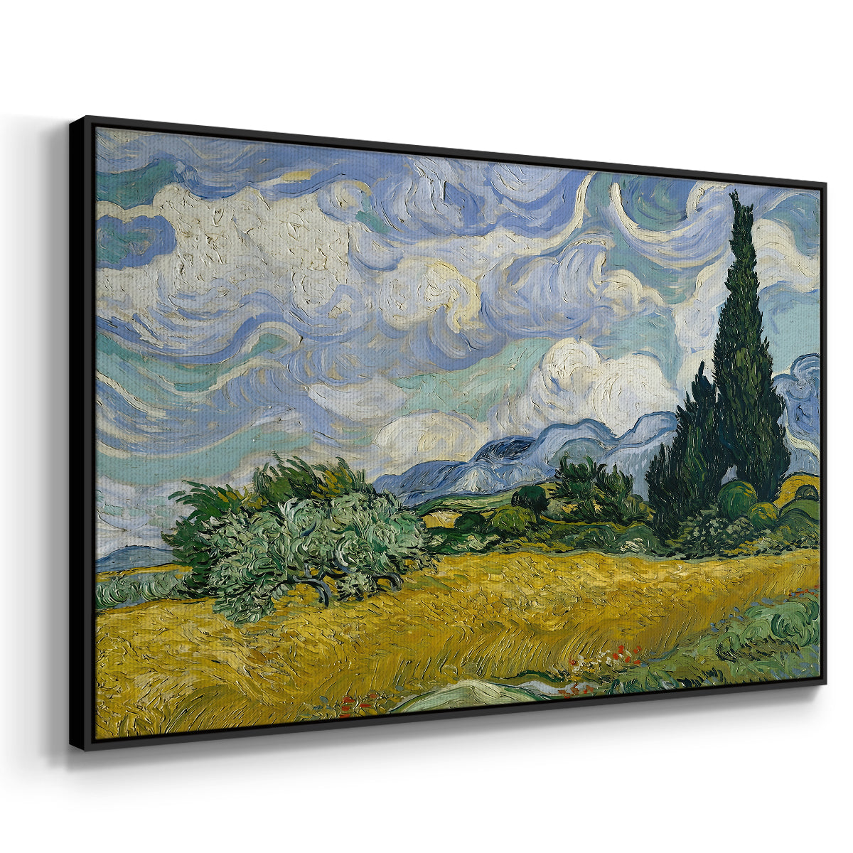 Wheat Field with Cypresses, 1889 - Floater Framed Canvas Print