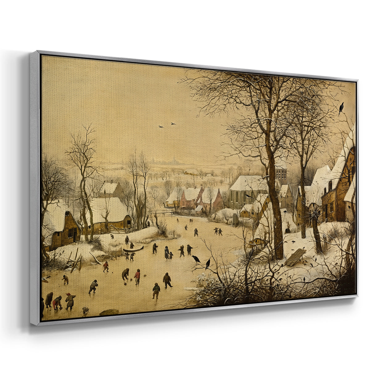 Winter Landscape with Skaters and Bird Trap, 1565 - Floater Framed Canvas Print
