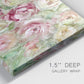 Close-up view of wrapped canvas corner featuring blooming climbing rose.