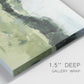 Close-up view of wrapped canvas corner featuring rolling hillside countryside landscape.