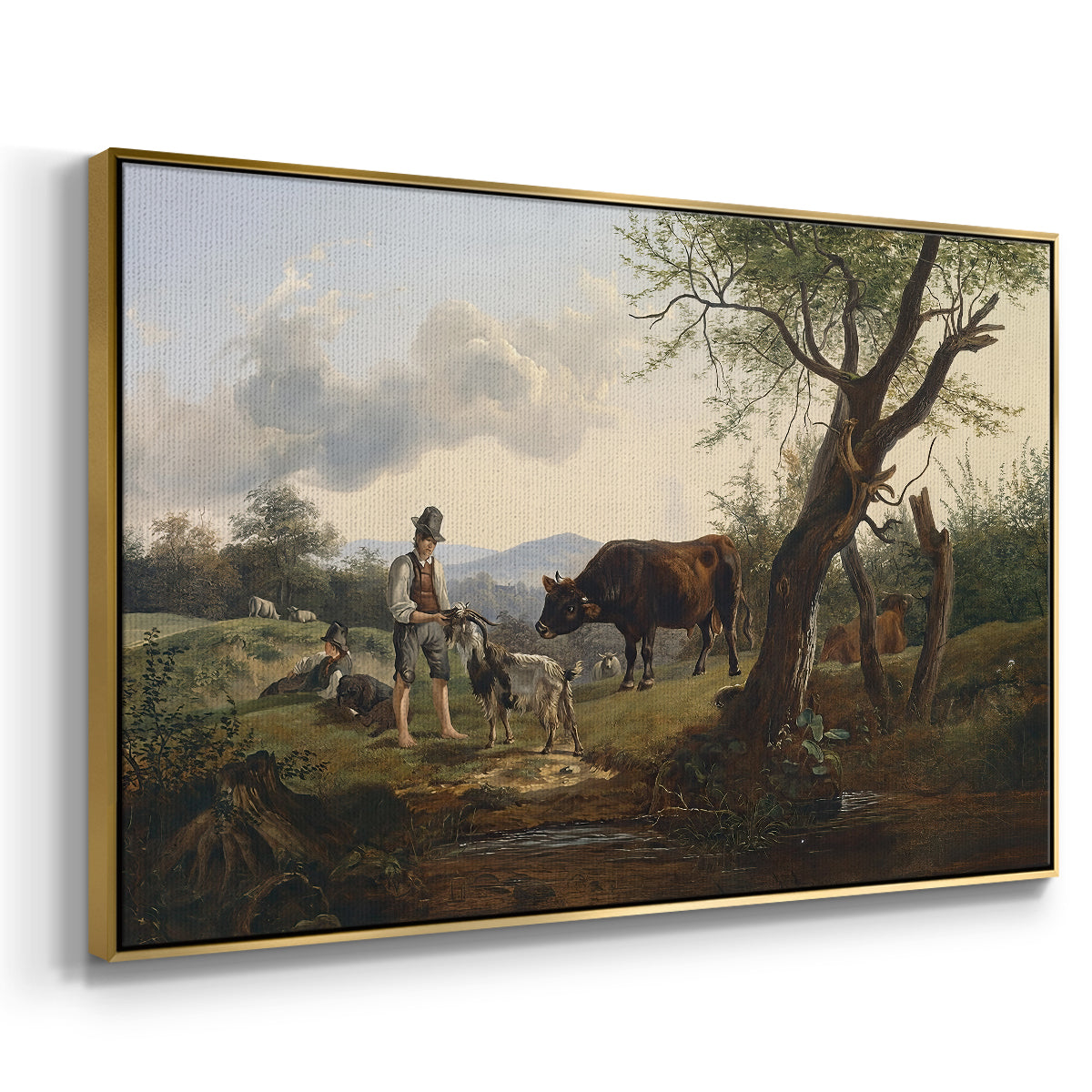Shepherd with Billy Goat, c. 1830 - Floater Framed Canvas Print