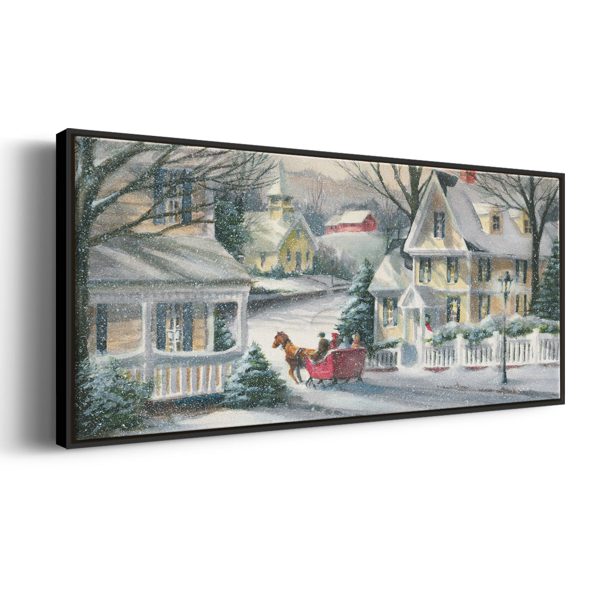 Village Sleigh Ride - Floater Framed Canvas Print