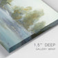 Close-up view of wrapped canvas corner featuring calming scenic landscape view.