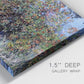 Close-up view of wrapped canvas corner featuring orchard of trees in spring bloom.