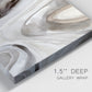 Close-up view of wrapped canvas corner featuring layered stone inspired abstract forms.