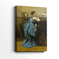 Side view of a canvas art print of a classical portrait with minimal background and smooth detail, showing gallery-wrapped depth.