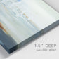 Close-up view of wrapped canvas corner featuring nautical abstract suggesting drifting calm.