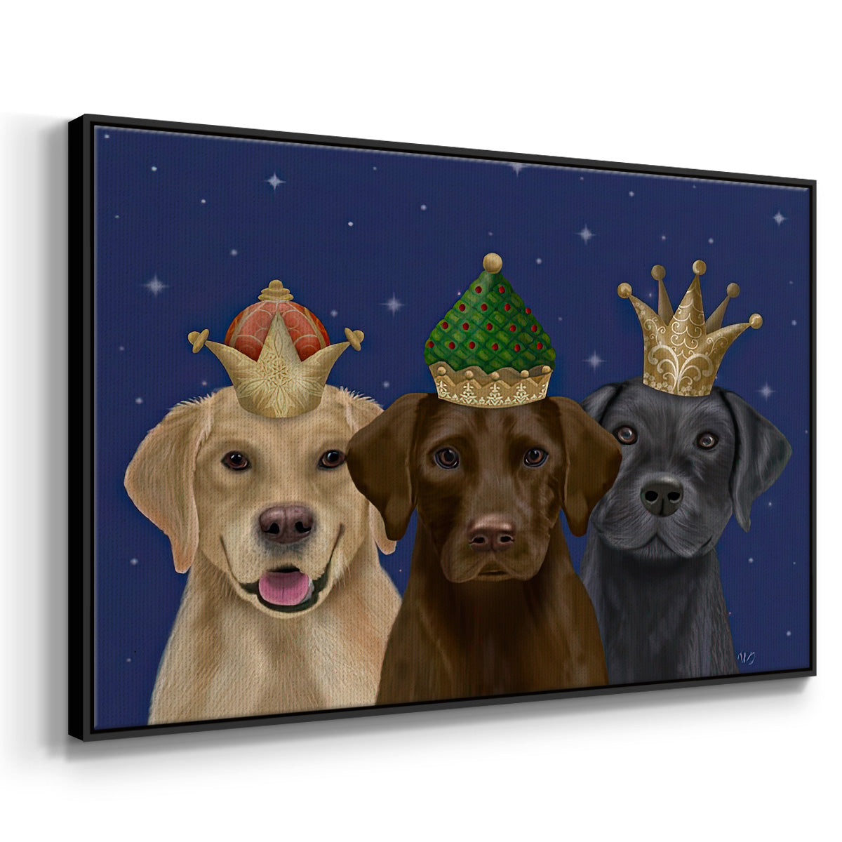 Christmas Labradors, Three Kings - Floater Framed Canvas Print