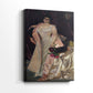 Side view of a canvas art print of a refined portrait with elegant posture and gentle highlights, showing gallery-wrapped depth.