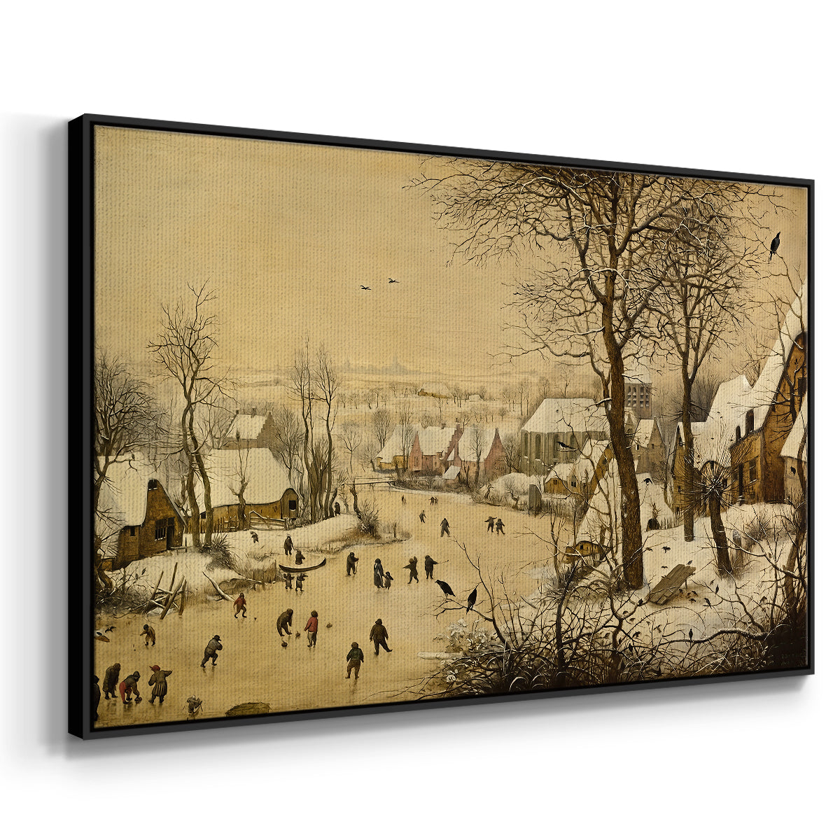 Winter Landscape with Skaters and Bird Trap, 1565 - Floater Framed Canvas Print