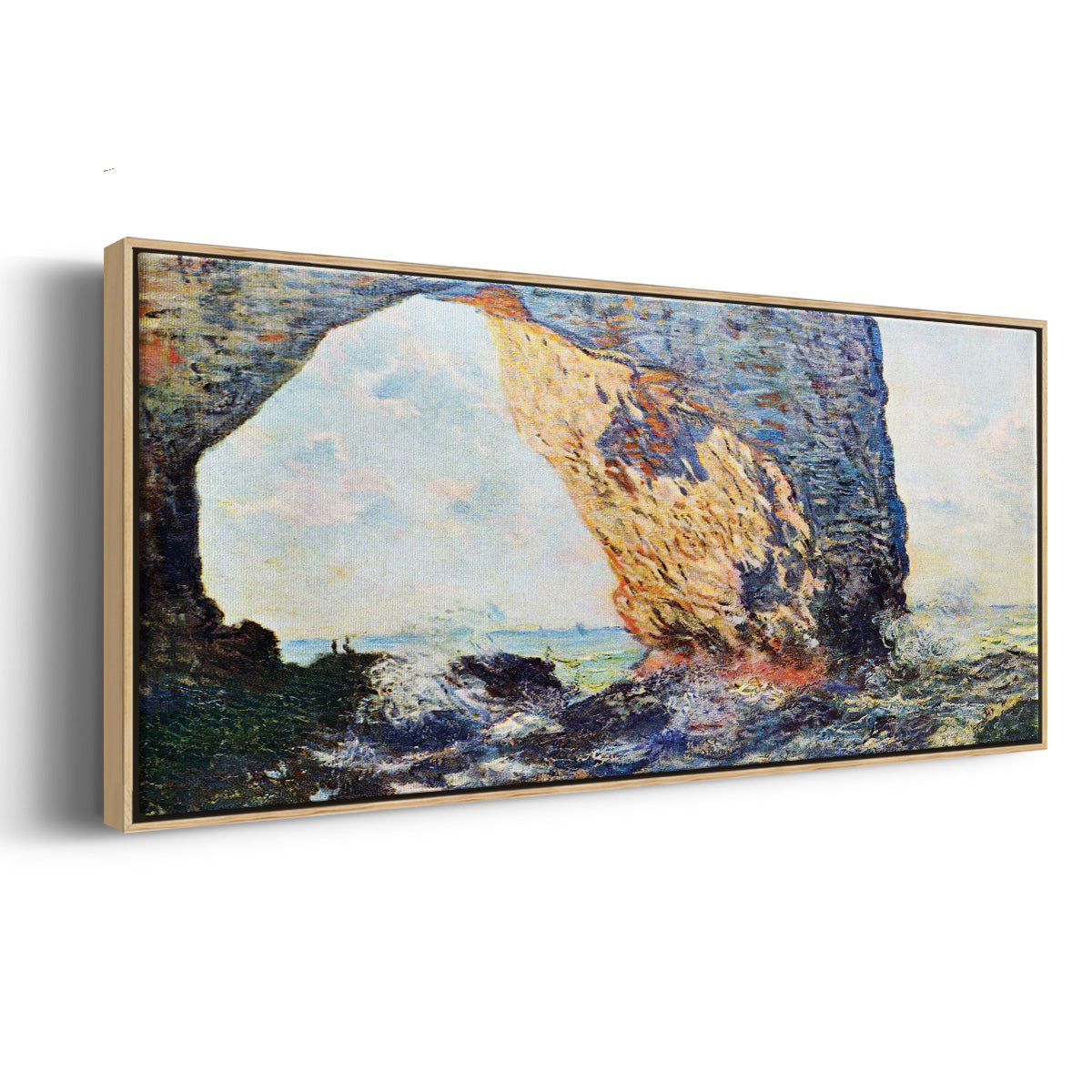 The rocky cliffs of Ã‰tretat (La Porte man) [1] by Monet - Floater Framed Canvas Print