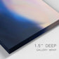 Close-up view of wrapped canvas corner featuring smooth abstract sunset color gradient.