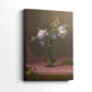Side view of a canvas art print of a refined arrangement with delicate detail and smooth tones, showing gallery-wrapped depth.