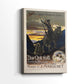 Side view of a canvas art print of a vintage design with strong outlines and muted tones, showing gallery-wrapped depth.