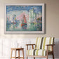 Impressionist harbor scene by Paul Signac in an ornate weathered white frame displayed in a light-toned interior setting.