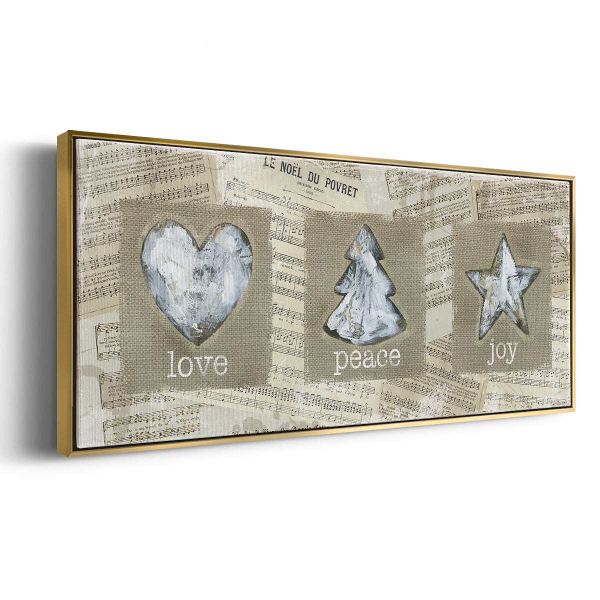 Burlap Music Ornaments - Floater Framed Canvas Print