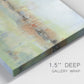 Close-up view of wrapped canvas corner featuring layered abstract transitional textures.