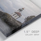 Close-up view of wrapped canvas corner featuring lighthouse watching over coastline.